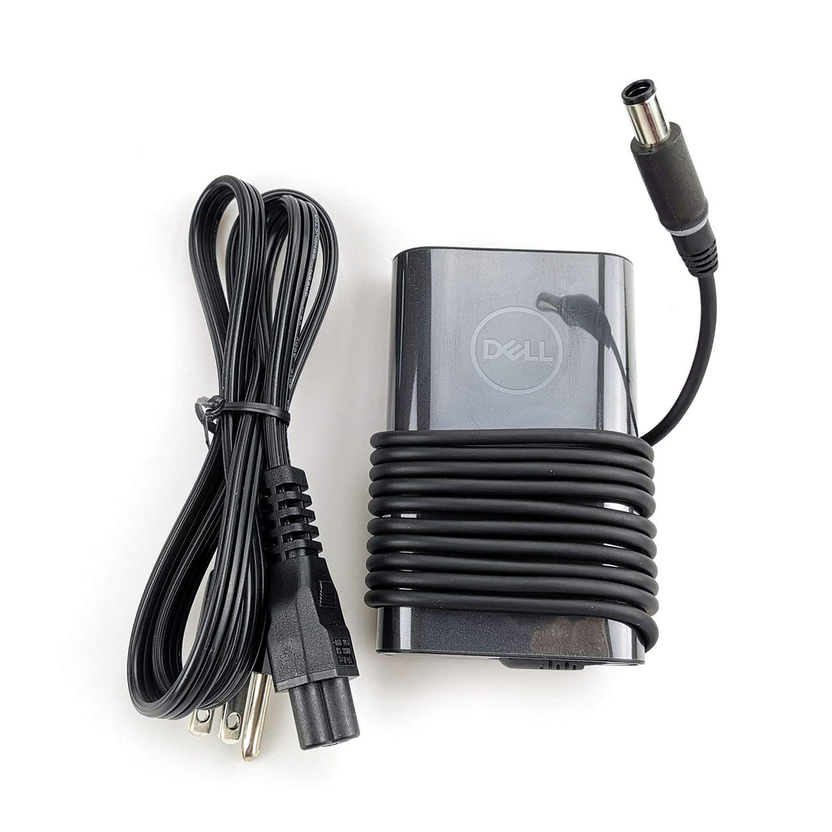 Dell 65W laptop charger with 19.5V power output ready for Dell laptops