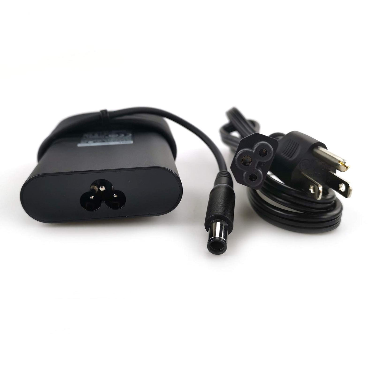 Compact Dell 65W power adapter suitable for travel use
