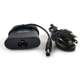 Compact Dell 65W power adapter suitable for travel use