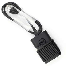 Dell New Genuine 65W USB-C adapter on desk setup, ready for daily use