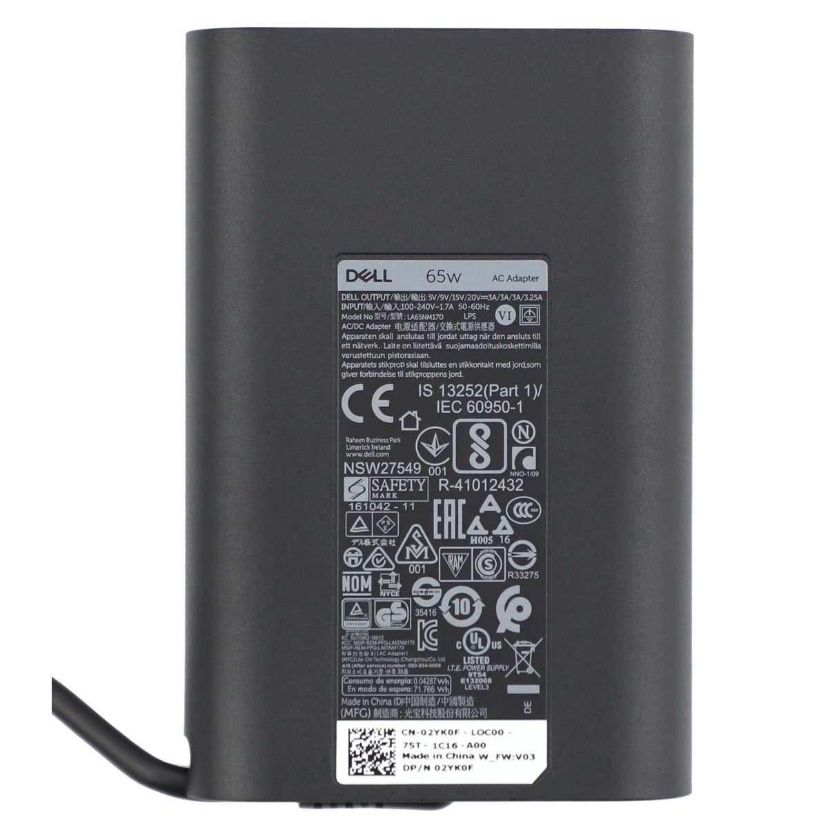 Dell New Genuine 65W USB-C adapter front view, compact power for on-the-go laptops