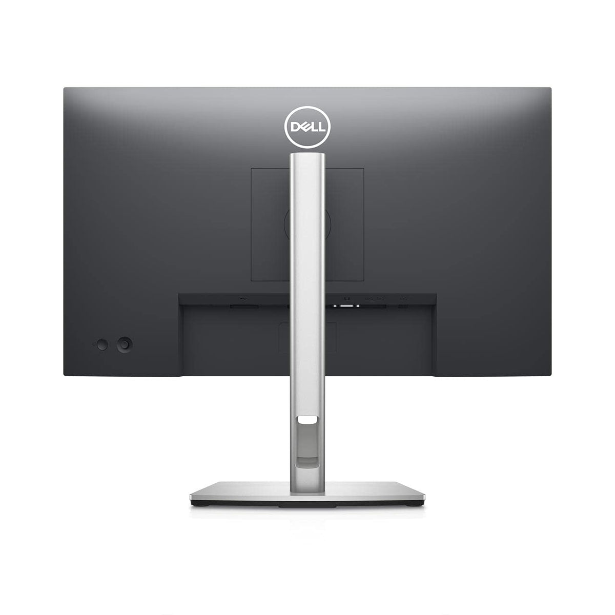 Dell P2422H monitor riser emphasizes cable management and tidy workspace.