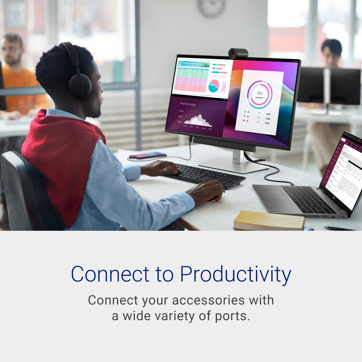 Dell P2725H ComfortView Plus reduces blue light for comfortable viewing.