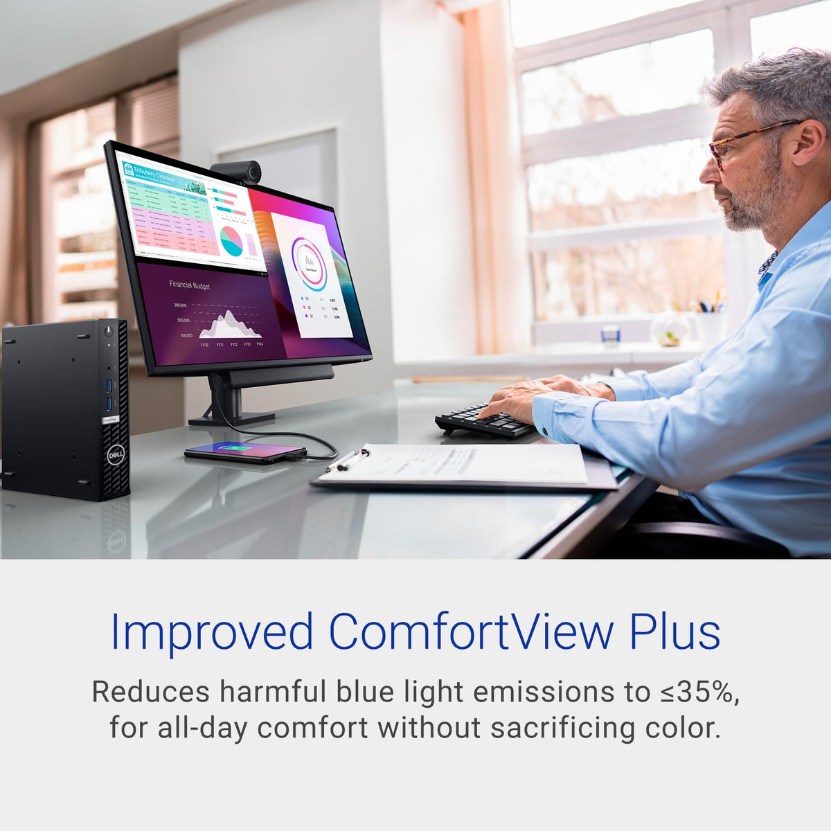 Dell P2725H front view highlighting slim bezels for focused work.