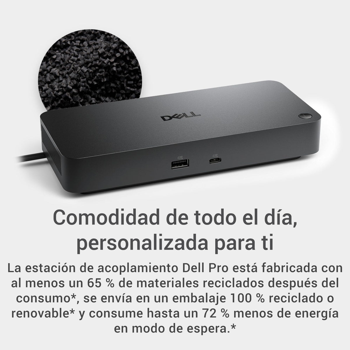 Dell Pro Dock WD25 ambidextrous USB-C cable enables flexible placement.