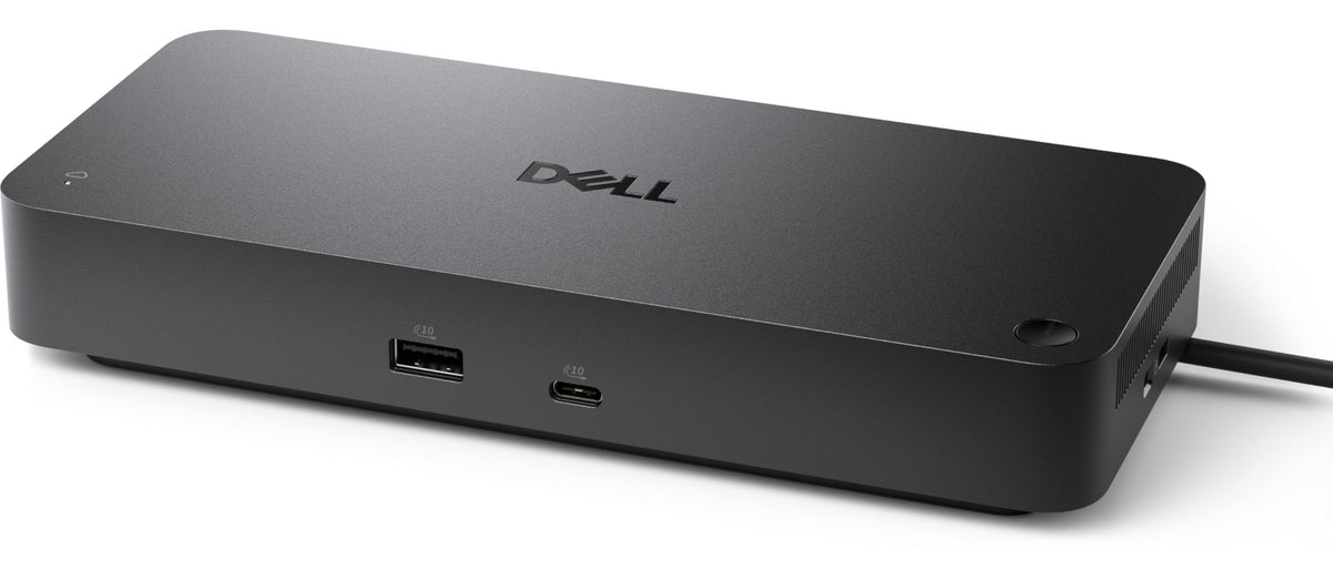 Dell Pro Smart Dock SD25 connected workstation with four-display configuration in a modern office.
