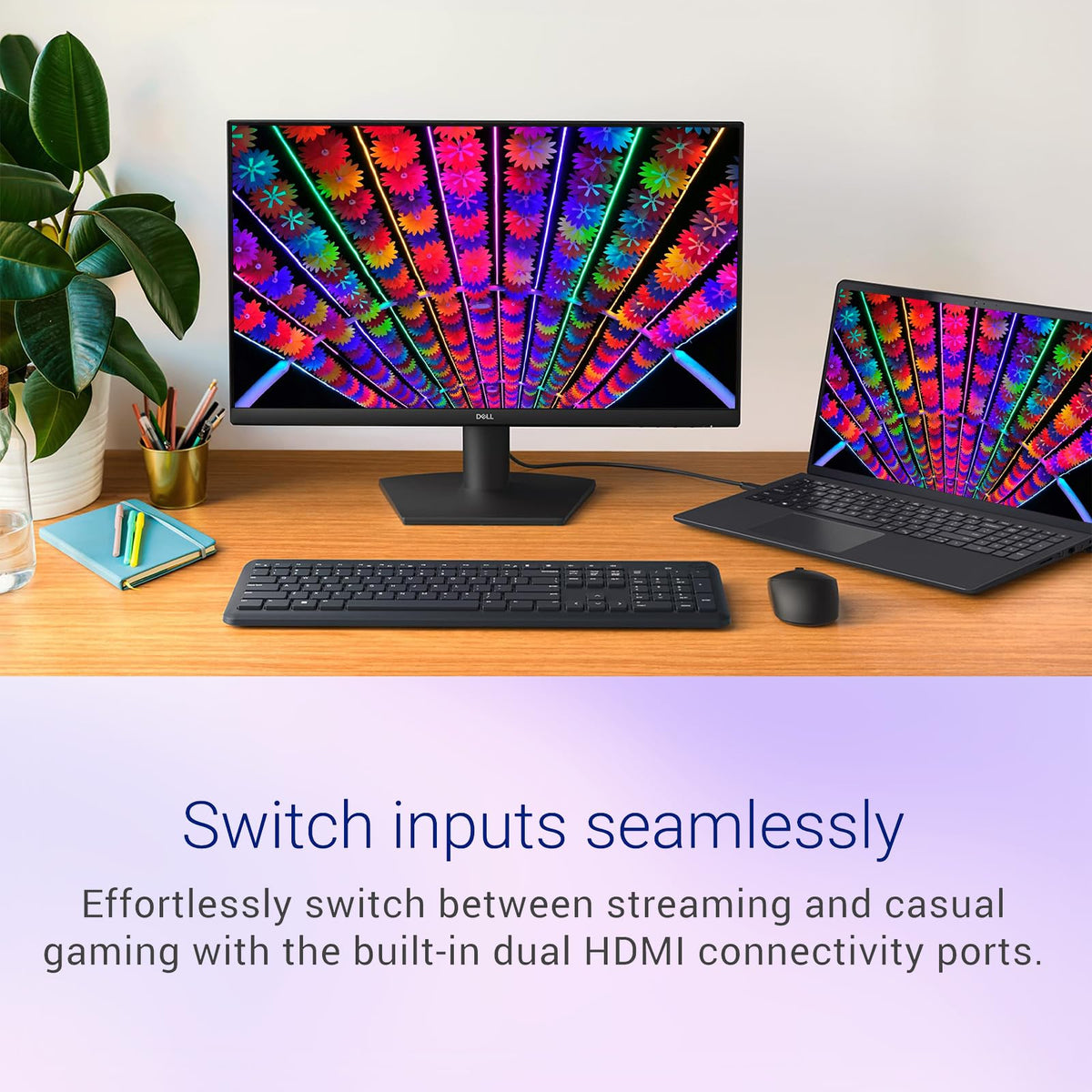Dell S24 Series stand and cable management keep desks tidy.