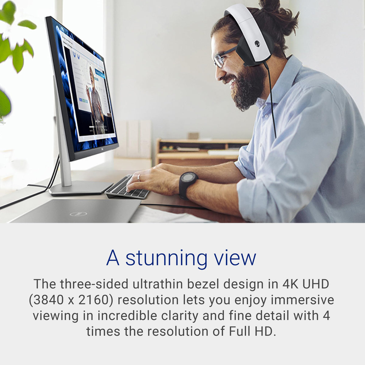 Dell S2721QS ultra-thin bezel enhances immersive viewing during movie nights and work.
