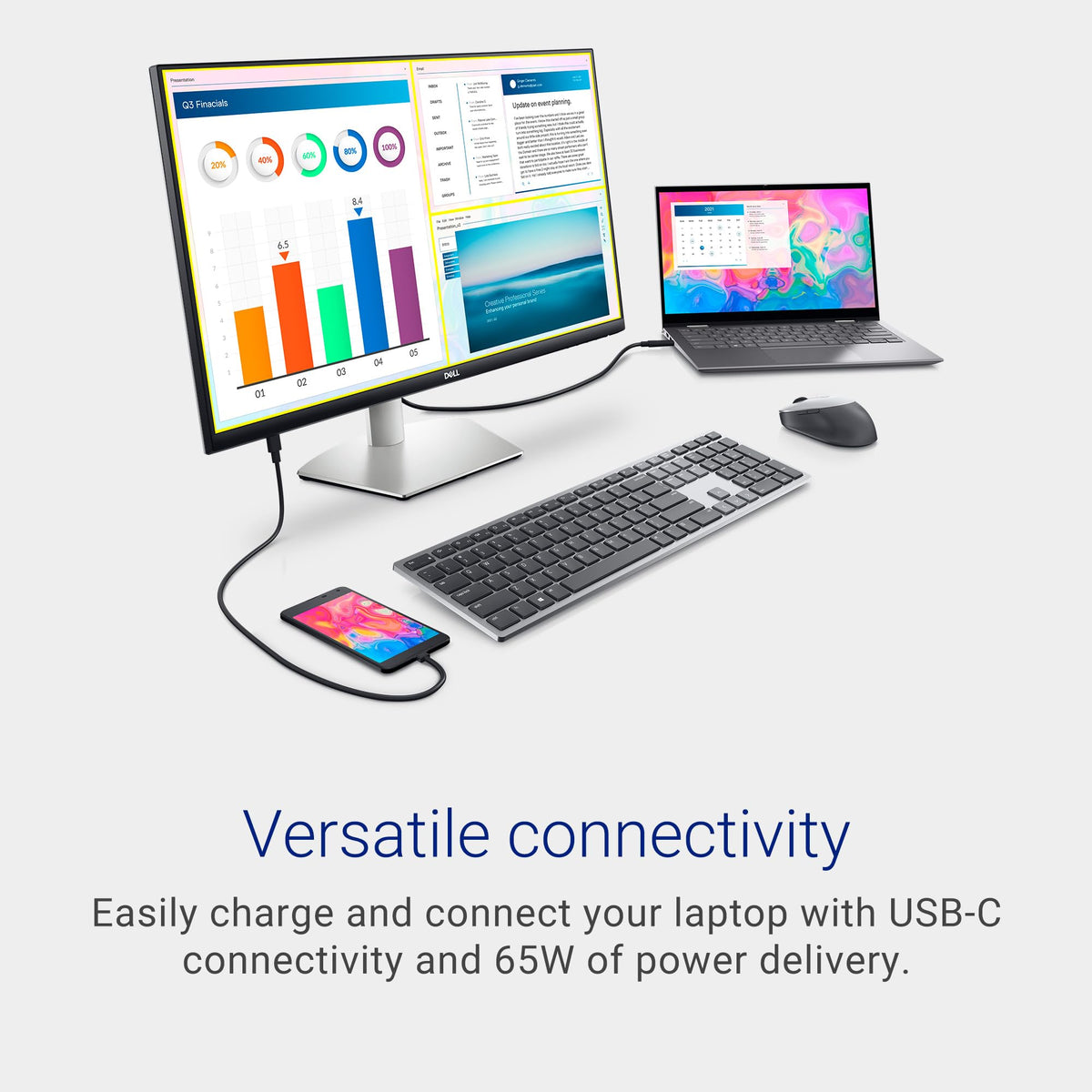 Dell S2722DC built-in speakers enhance multimedia without extra accessories.