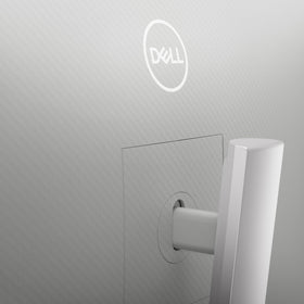Dell S2722DC single-cable USB-C setup reduces clutter on desk.