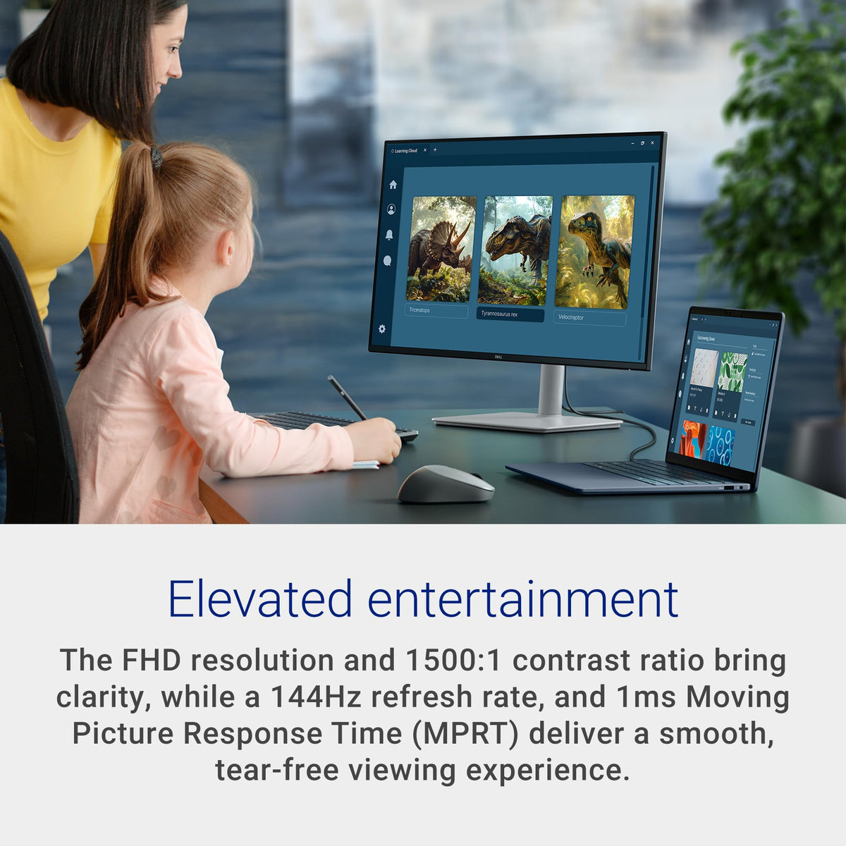 Dell S2725HSM side view highlights ergonomic tilt for comfortable sessions