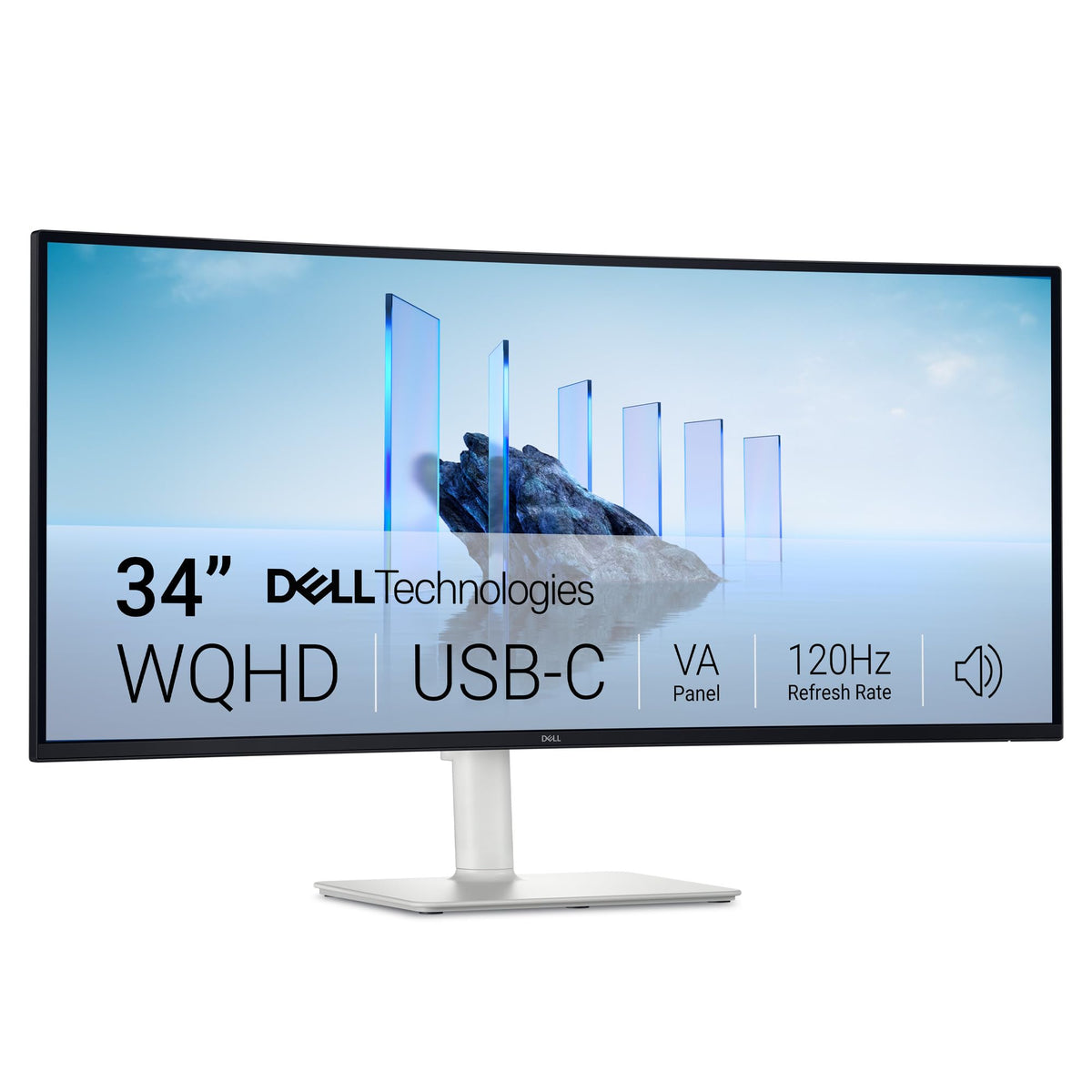 Dell S3425DW 34-inch curved monitor front view showing immersive 21:9 display for work and media