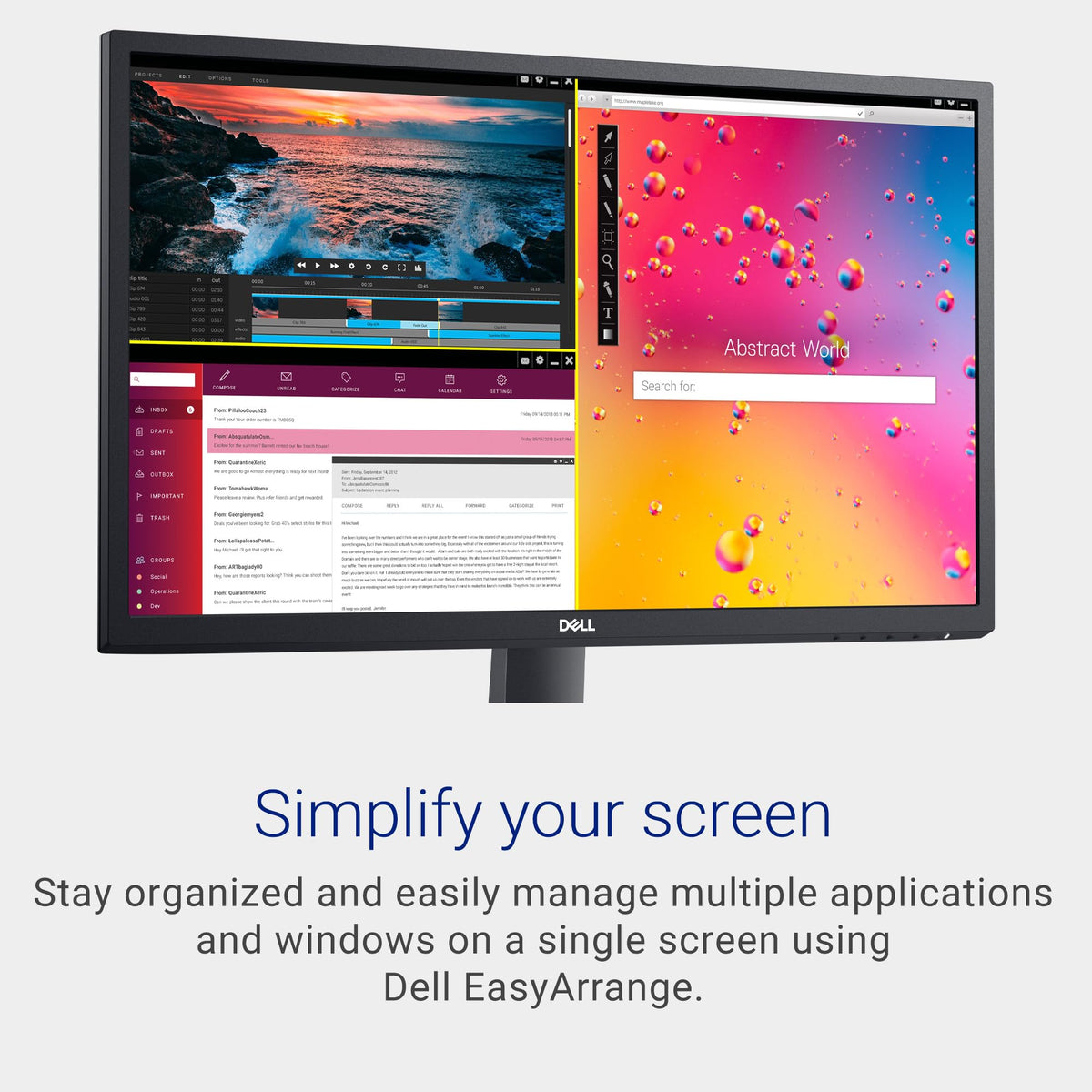 Dell SE2422HX built-in power supply and cable holder reduce cable clutter on desks.