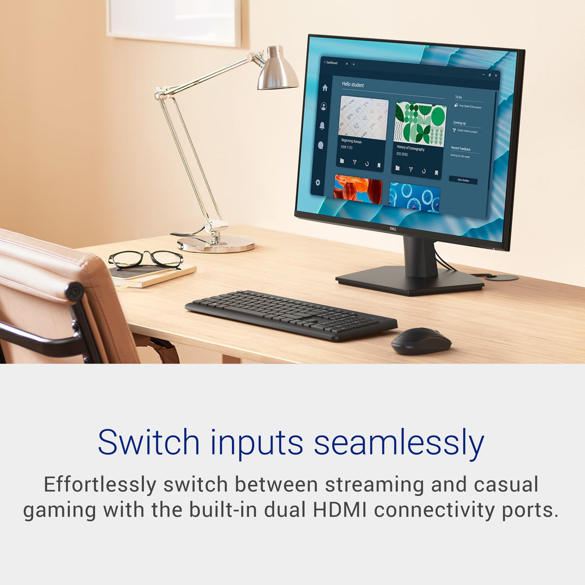 Dell SE2726H ultrathin bezels maximize screen space on a desk.
