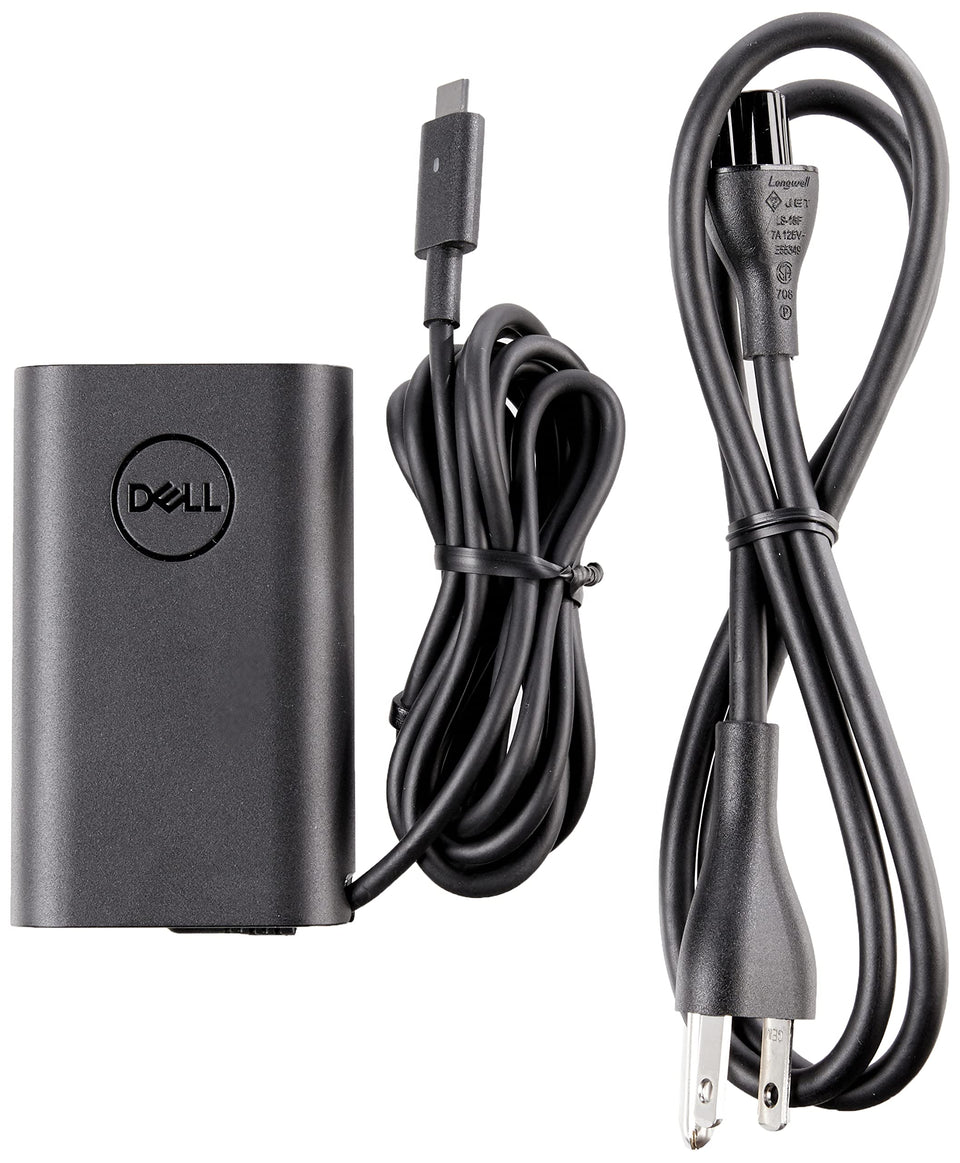 Dell charger front view showing slim design and compact portability