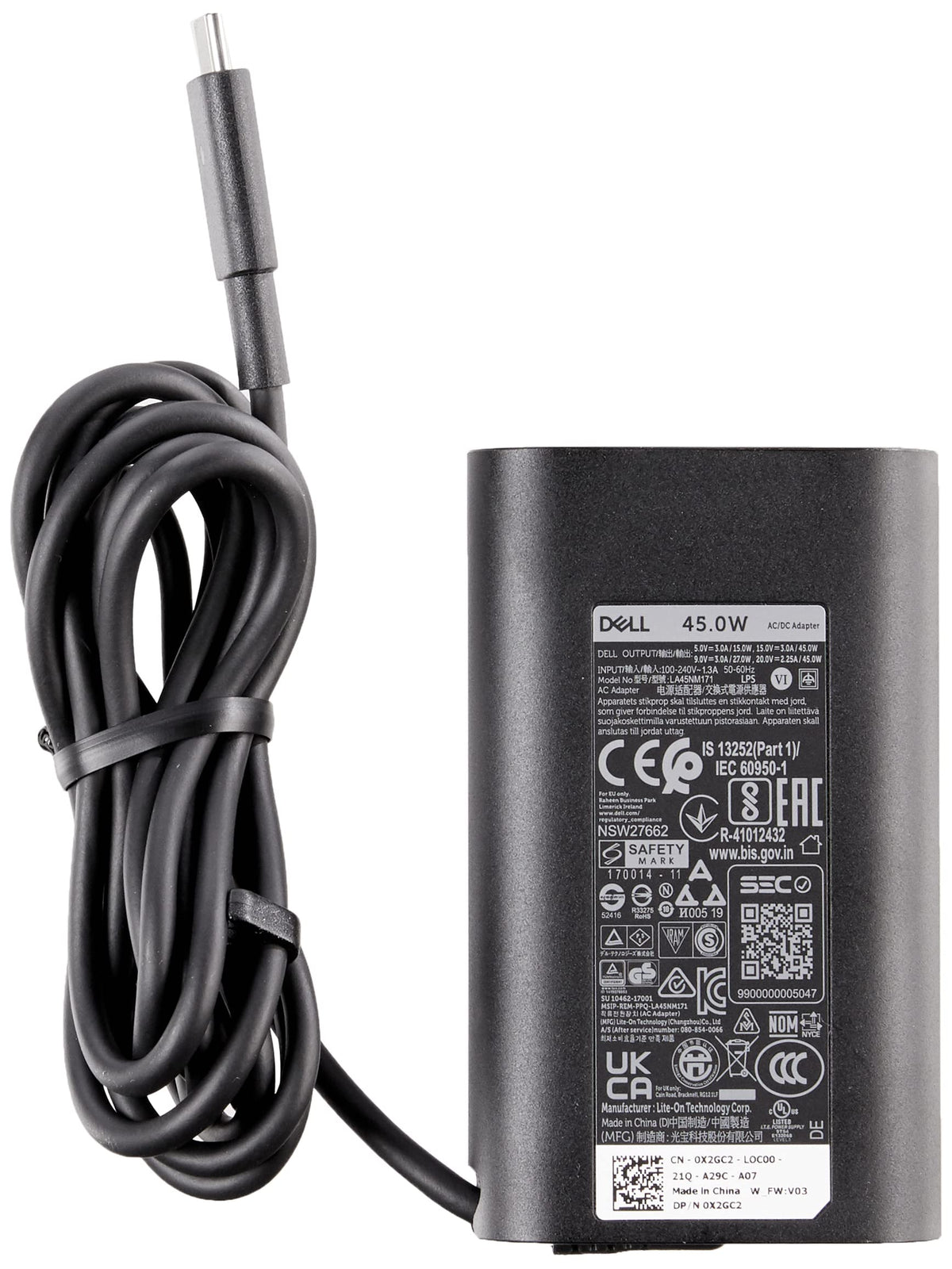 Dell USB-C connector close-up with LED ring indicating active charging