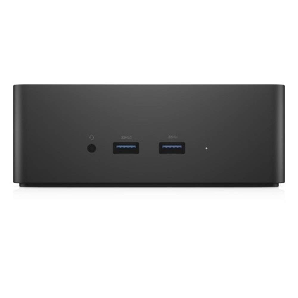 Dell TB16 dock on desk showing an organized one-cable workstation setup