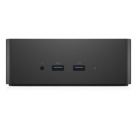 Dell TB16 dock on desk showing an organized one-cable workstation setup