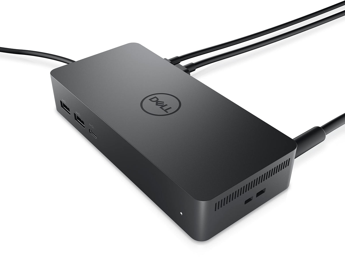 Dell UD22 desk setup in a professional environment emphasizing efficient docking