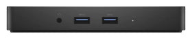 Dell WD15 dock ports side view showing HDMI, VGA, USB, and Ethernet access.