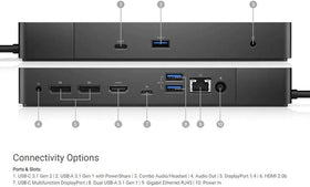 Dell WD19 180W in-use with laptop charging and peripheral expansion.