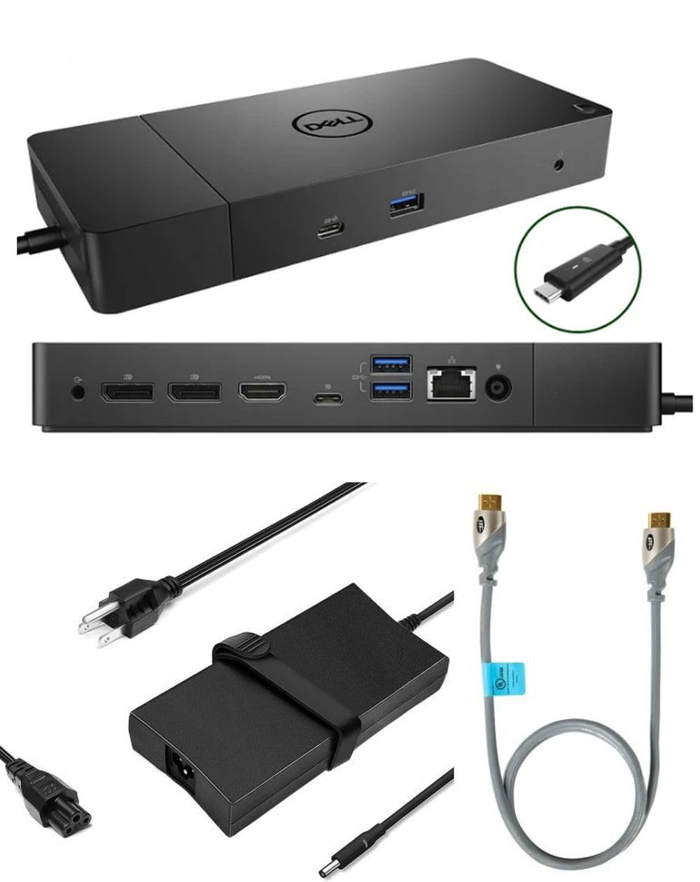 Dell WD19S dock front view with full ports for easy connectivity.