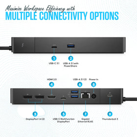Dell WD19TBS dock demonstrating dual-monitor setup for productivity