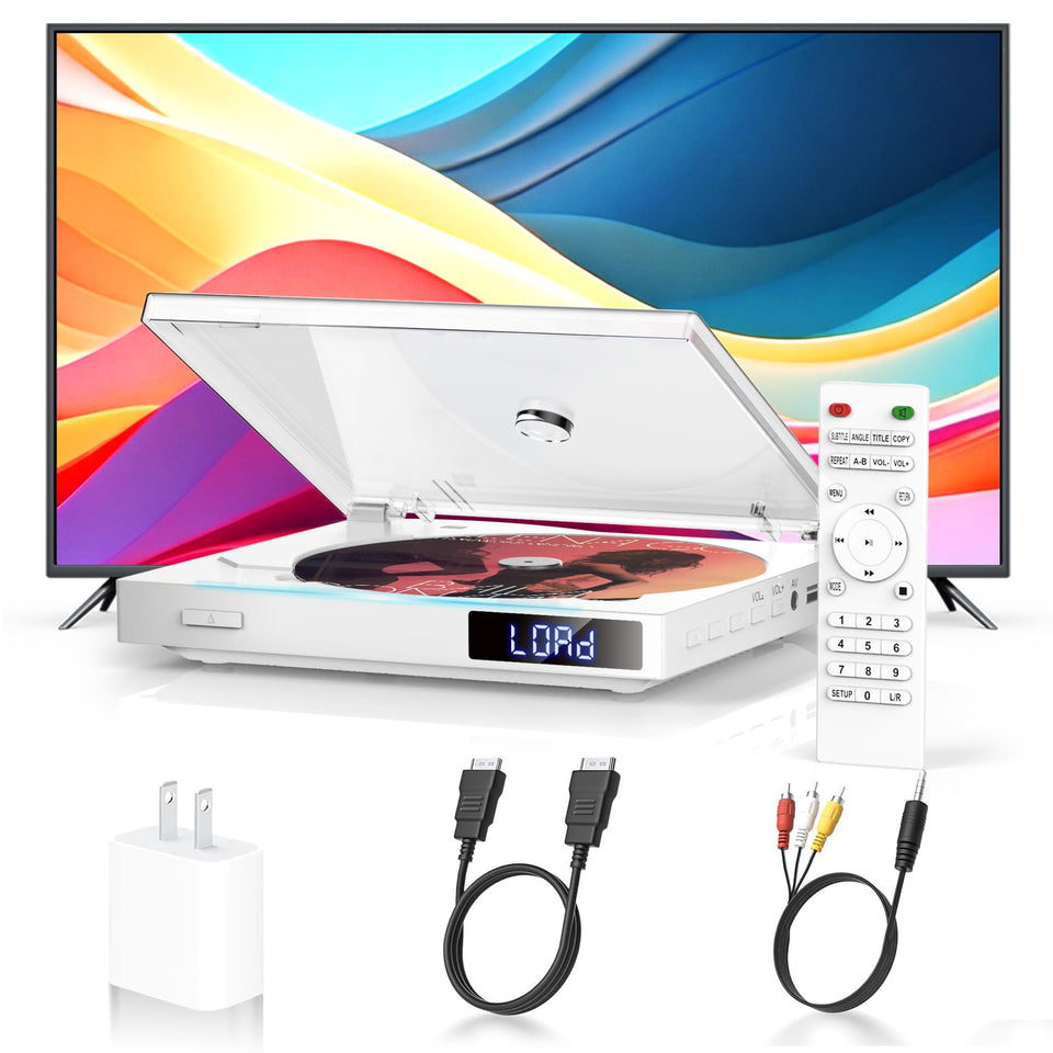 Delleson HDMI mini DVD player shows compact design for mobile entertainment on the go.