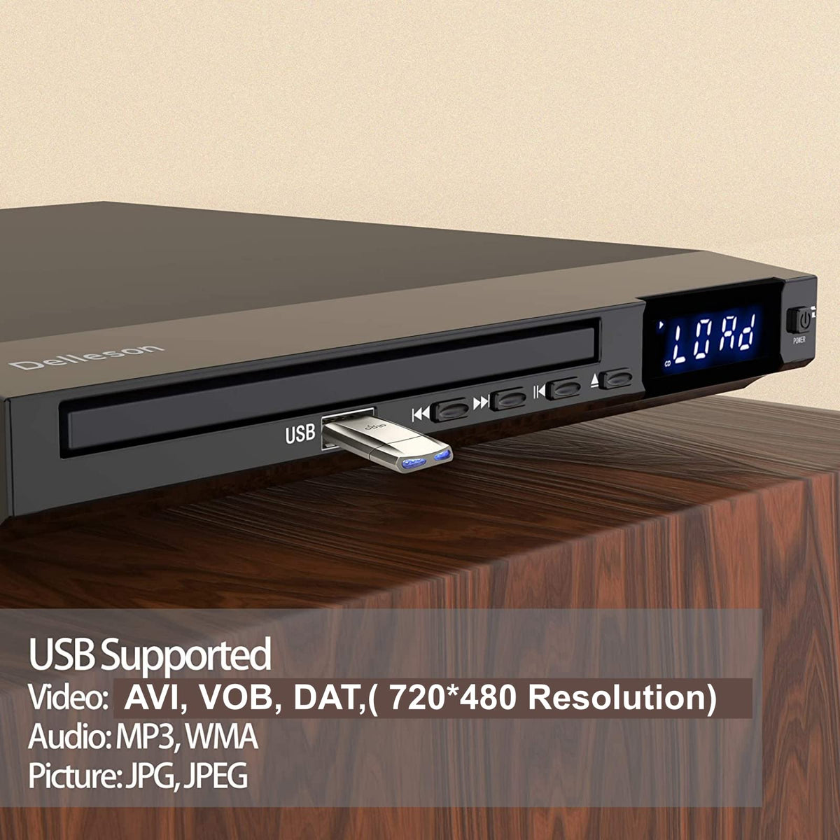 Delleson USB drive inserted demonstrating quick media playback