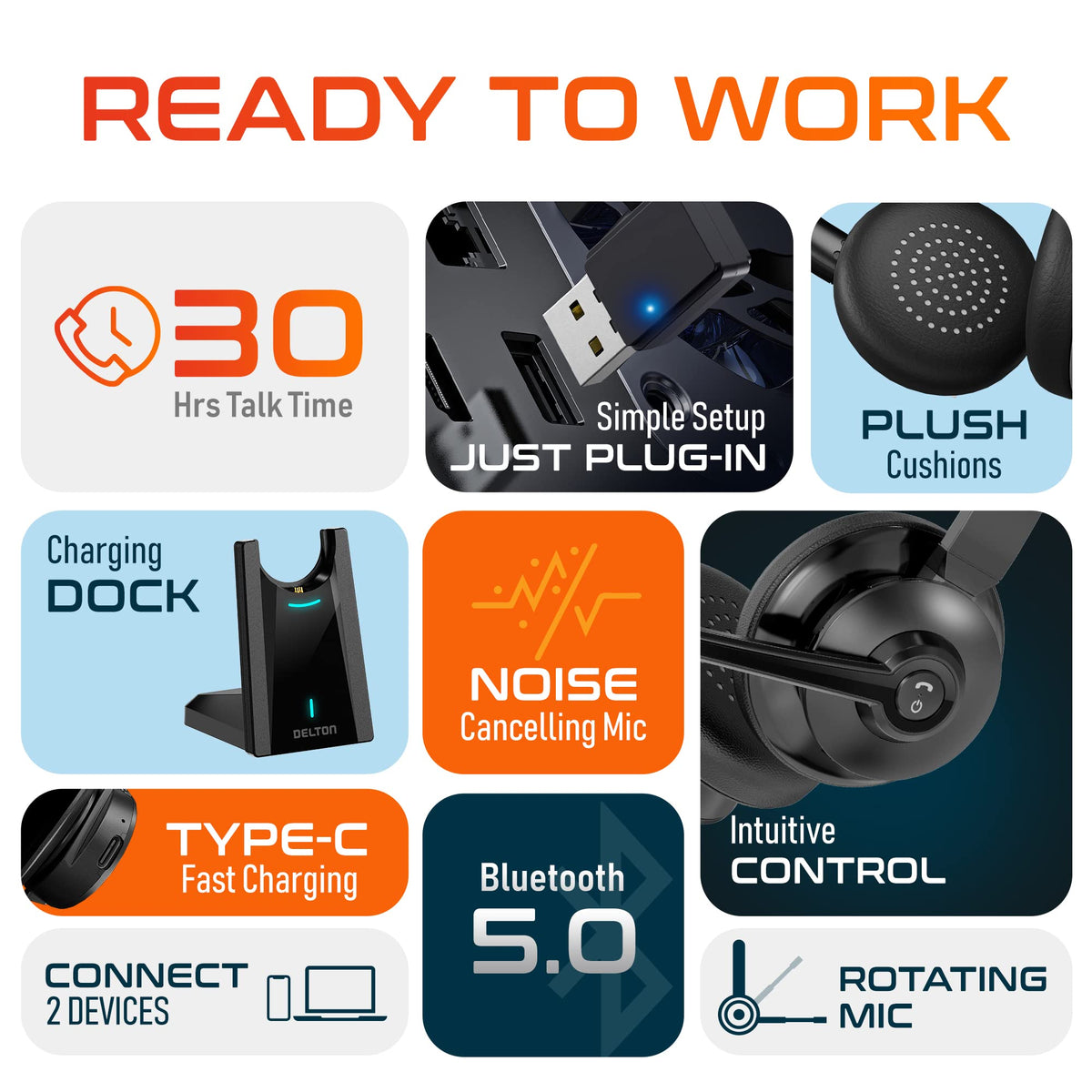 Delton 35X headset in use on a laptop for work calls