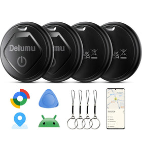 Delumu front packaging showing four Android trackers and benefits