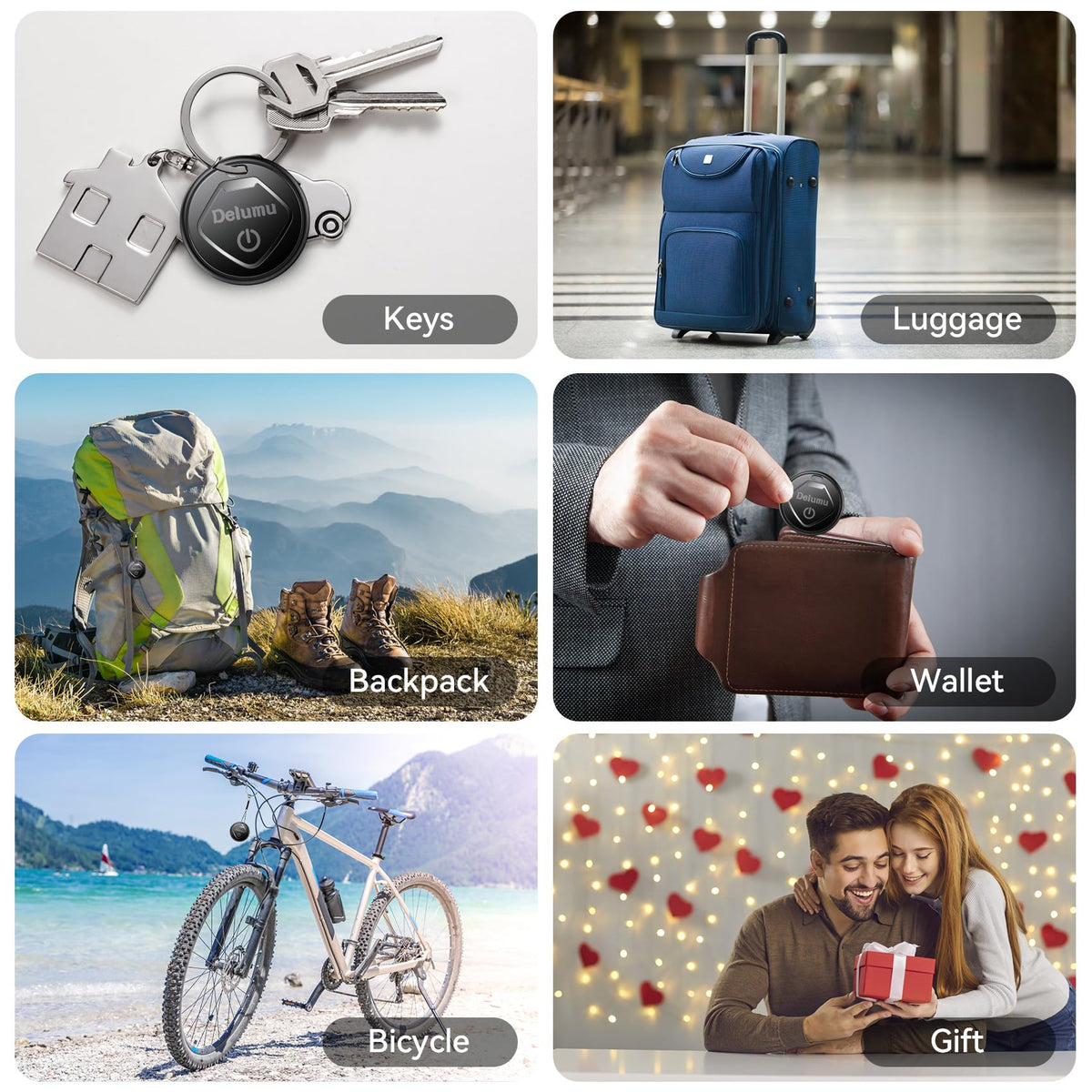 Delumu tracker clipped to luggage for travel tracking peace