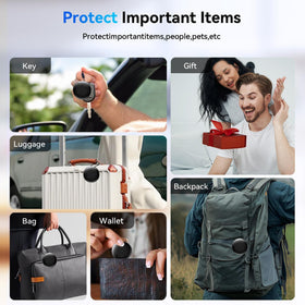 Delumu tag attached to suitcase showing travel security benefit