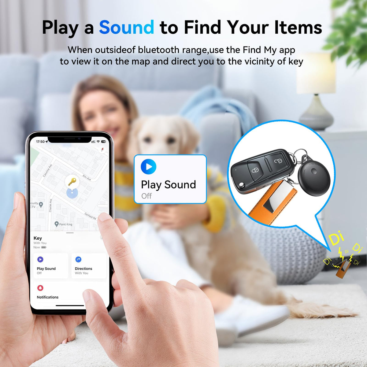 Delumu Smart Tags 4 Pack showing loud sound alert to locate items quickly