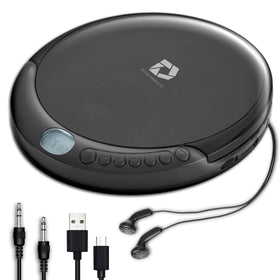 Deluxe Products front view of closed portable CD player showing compact design and portability