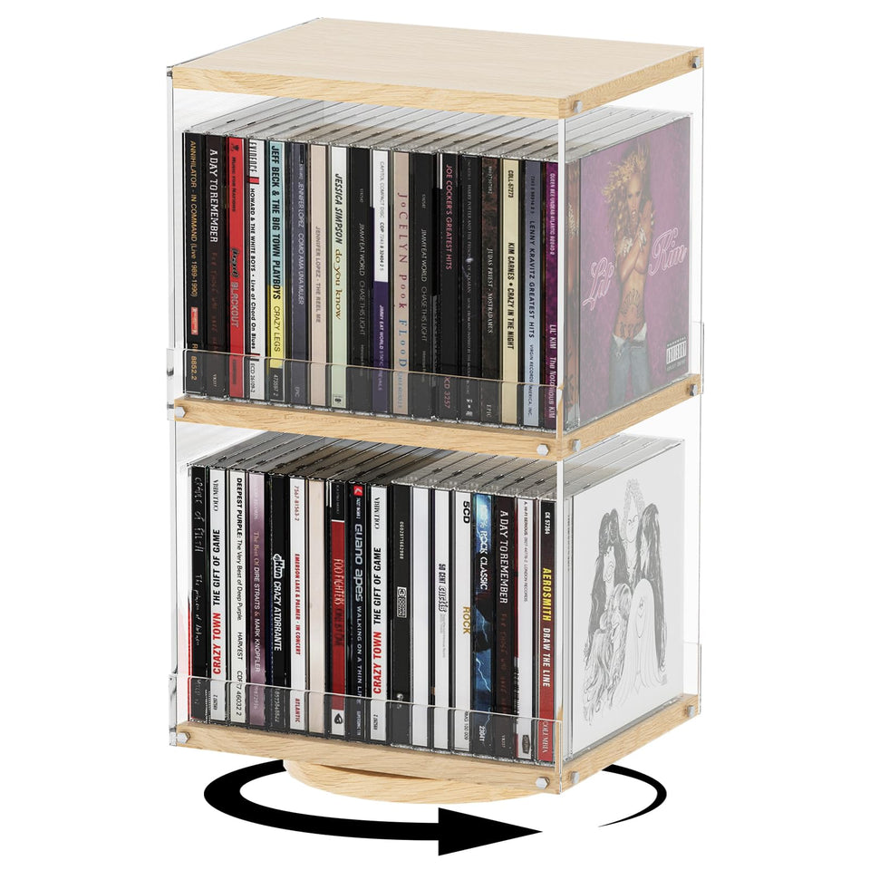 DEMEGA two-tier CD spinner front view showcases stylish storage for media collections.
