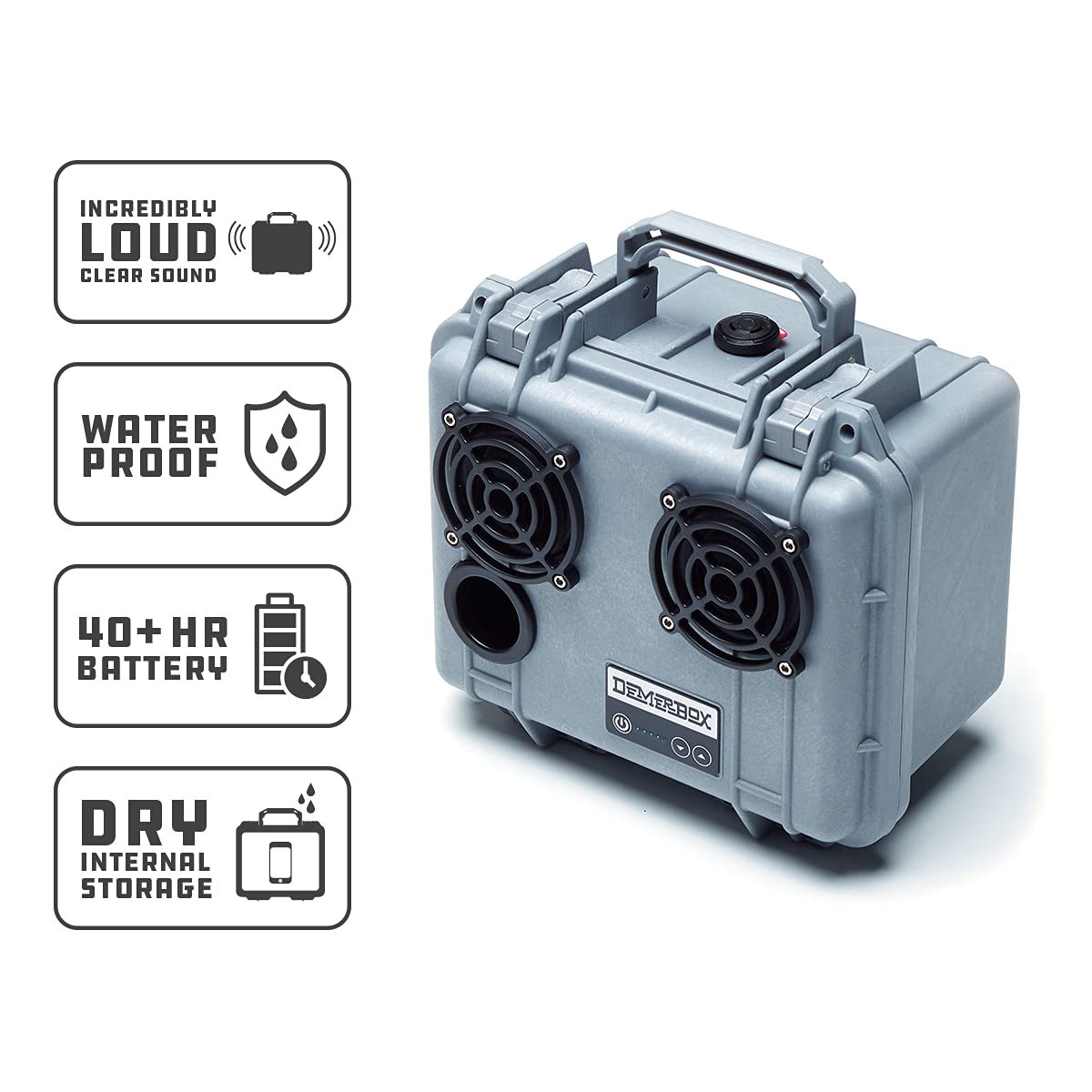 DemerBox DB2 offers 40+ hours of battery life for long outdoor sessions.