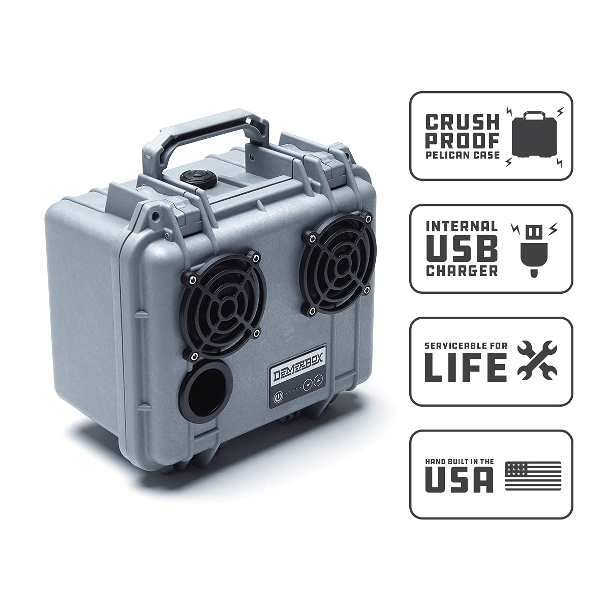 DemerBox DB2 built in a crush-proof Pelican case for rugged reliability.