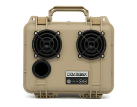 DemerBox DB2 waterproof speaker in use outdoors with loud sound and dry storage