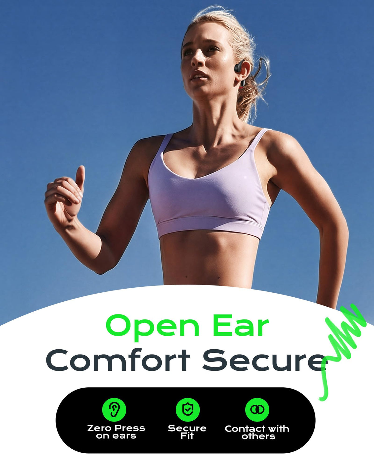 DEMICEA close-up of bone conduction driver and silicone pad, shows comfort benefit