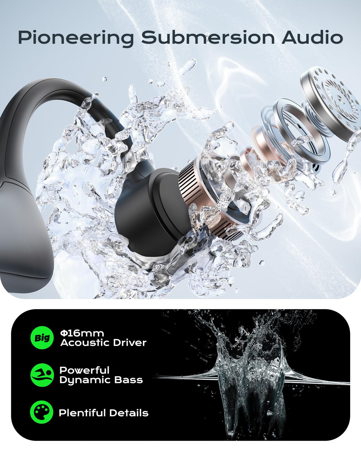 DEMICEA close-up of bone conduction driver revealing tech detail and clarity