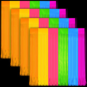 Demonwer front view of four colorful curtain panels showing bright daytime appeal