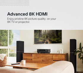 Denon AVR-S770H HDMI area demonstrates 8K/4K passthrough for sharp video.