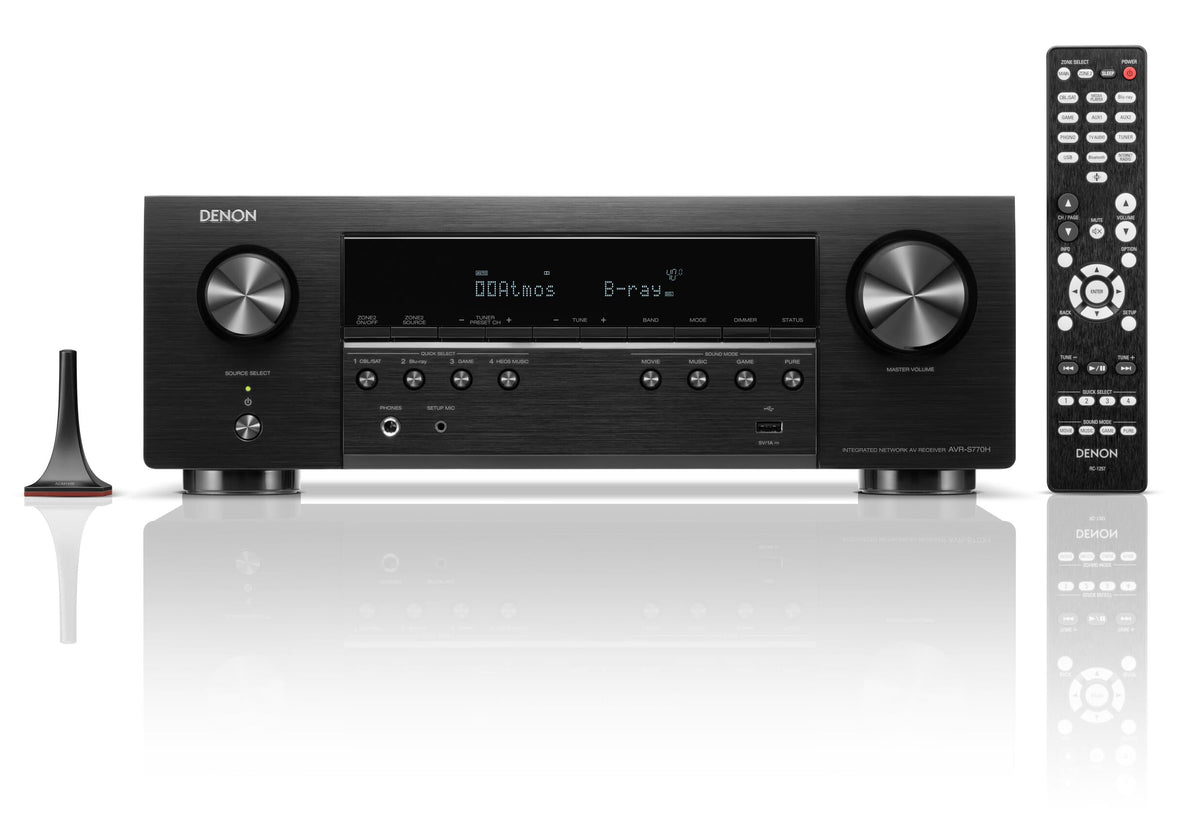 Denon AVR-S770H front view highlights premium build for immersive home theater.