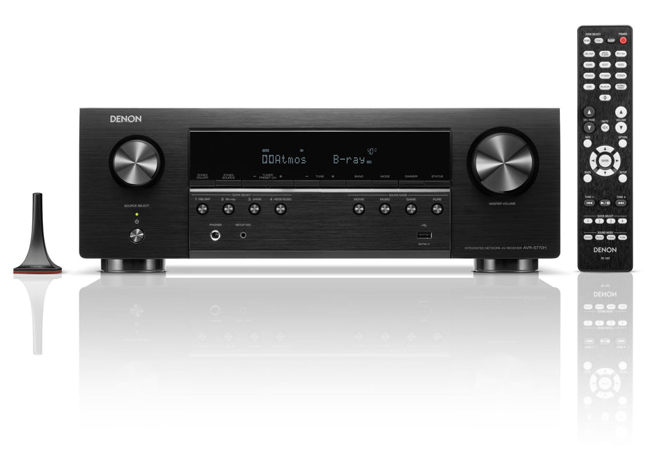 Denon AVR-S770H front view highlights premium build for immersive home theater.