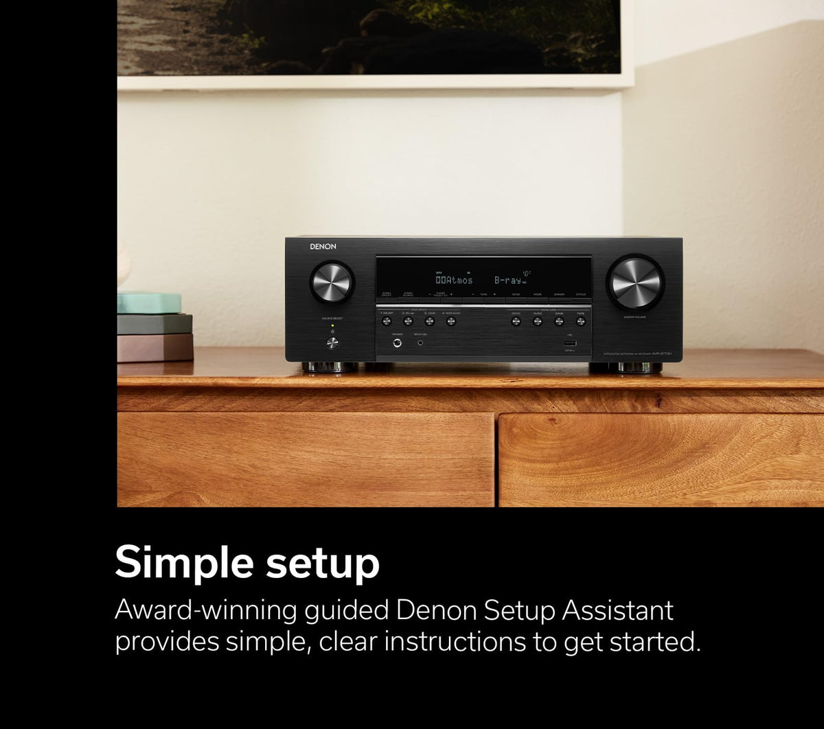 Denon AVR-S770H built-in voice control with Alexa for hands-free operation.