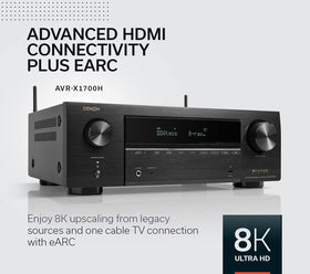 Denon AVR-X1700H Dolby Atmos and DTS:X for immersive surround.