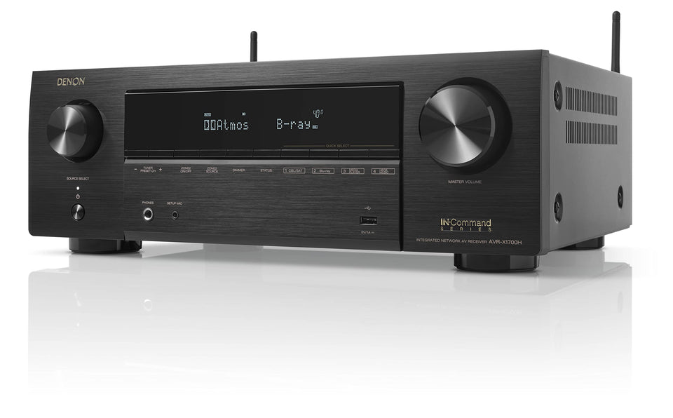Denon AVR-X1700H front panel ready for quick setup and control.