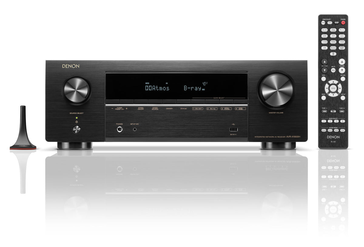 Denon AVR-X1800H front panel showing clear ports for quick setup.