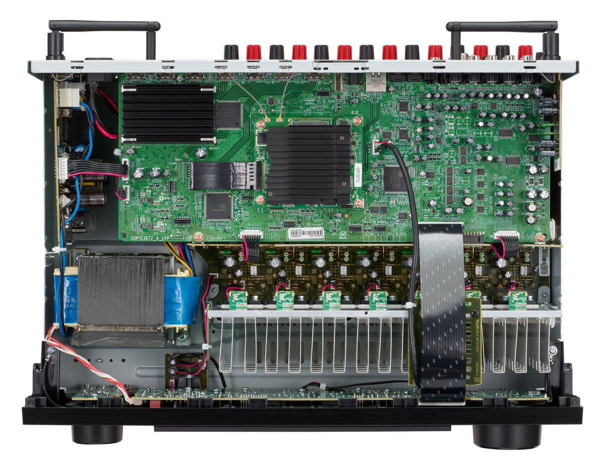Denon AVR-X1800H remote control for easy navigation and setup.
